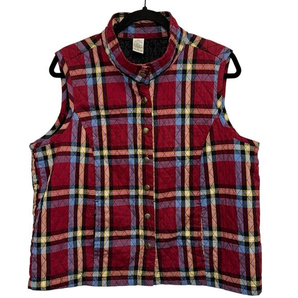 Plaid Diamond Quilted Button Down Vest - Picture 1 of 6